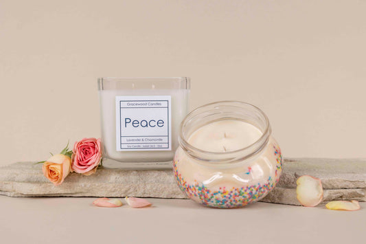 Soy Candles, handmade candles, lavender candle, stress relief candle, candle gift set, gift set, candle bundle, sandalwood candle, candle with scripture, gift with scripture, woman owned business, black owned business, candle making, gracewood, gracewood candles, michigan made, michigan candles, grand rapids products, non-toxic candles, cute candles, unique gift, gifts for her, gift for mom