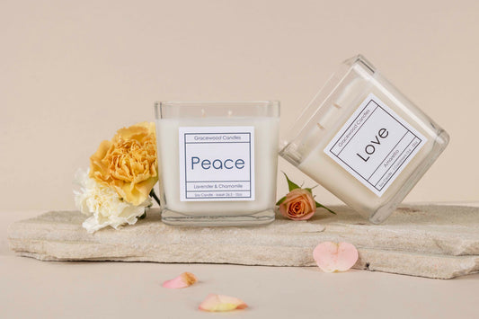 Soy Candles, handmade candles, lavender candle, stress relief candle, candle gift set, gift set, candle bundle, sandalwood candle, candle with scripture, gift with scripture, woman owned business, black owned business, candle making, gracewood, gracewood candles, michigan made, michigan candles, grand rapids products, non-toxic candles, cute candles, unique gift, gifts for her, gift for mom